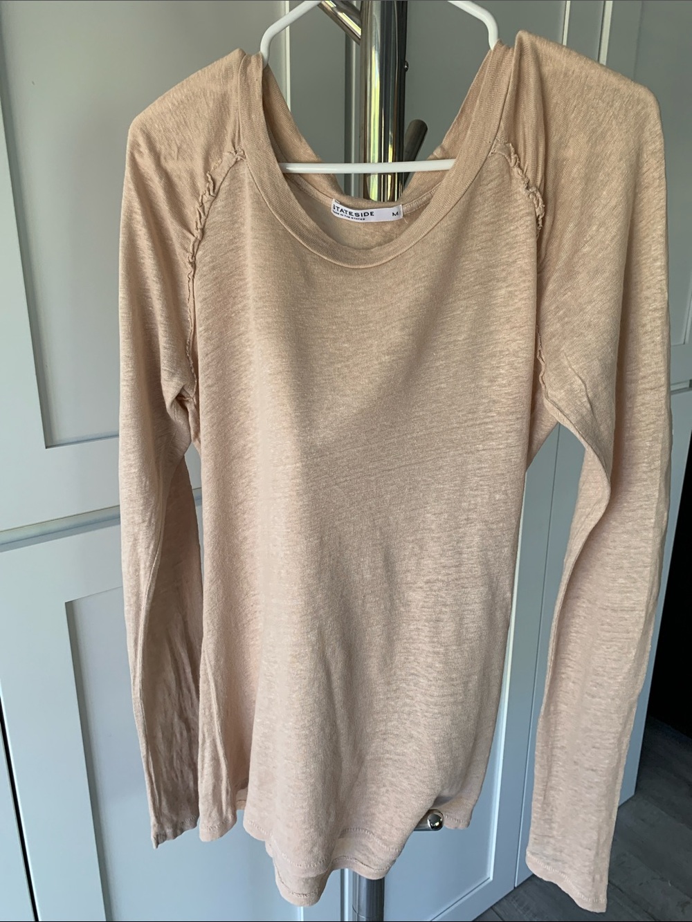 Stateside Neutral Beige/Latte Long Sleeve Scoop Neck Tee, Size M.